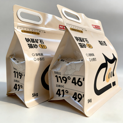 Bolsa de arena para gatos sellada de ocho lados con asa con cremallera